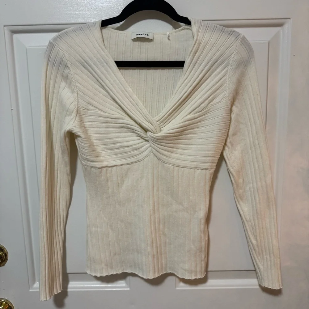 Sandro Knit Sweater With Twisted Neckline Beige Size 3 US Size 8